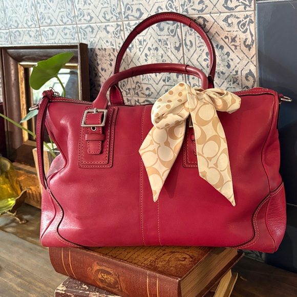 Coach Red Floral Leather Shoulder Bag Customized design by Artist Schatz. - Picture 3 of 9